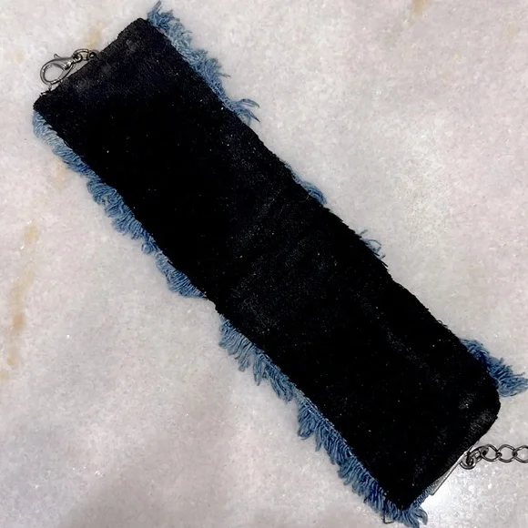 Multi Link Multi Finish Frayed Denim Bracelet - Picture 10 of 10